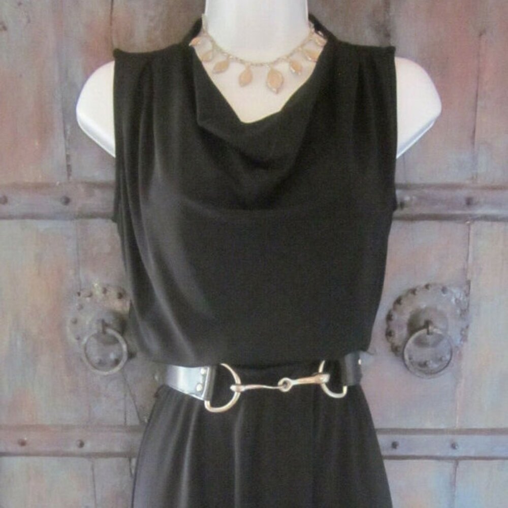 Josie Natori Pullover Black Dress Size Small "Isla" Rayon Stretch Missing Belt - Picture 2 of 7